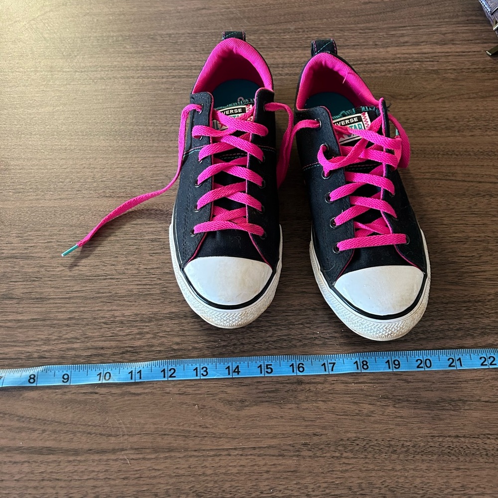 Ladies converse, uk 5.5 black with teal and pink detail